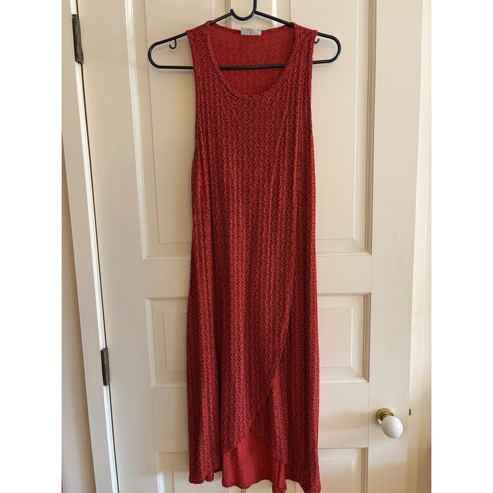 Plume and Thread Red Black Textured Tulip Wrap Sleeveless Midi Dress Size 2 USA